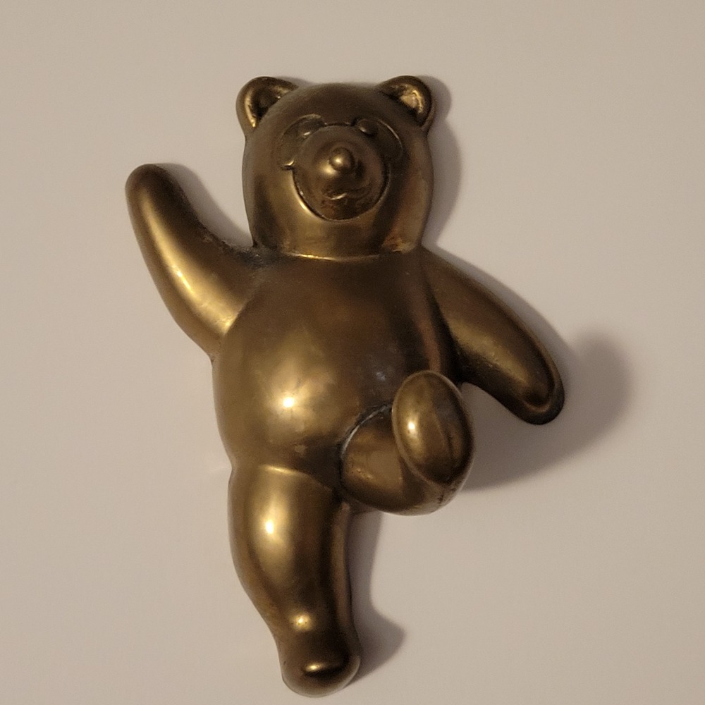 Vintage Brass Teddy Bear Wall Hook Hanger. Nursery/Kids Room